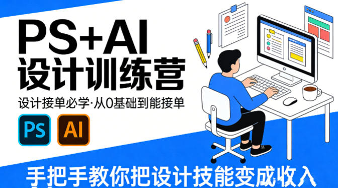 设计接单必学,PS+AI设计训练营,从0基础到能接单,手把手教你把设计技能变成收入-小目标云网创