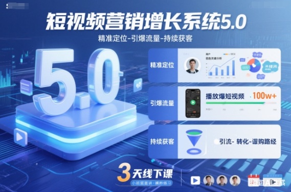 短视频营销增长系统5.0，精准定位-引爆流量-持续获客，3天线下课(音频+图片)-优优云网创