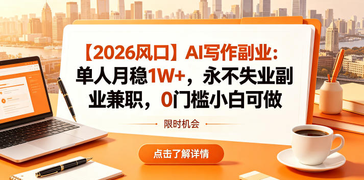 【2026风口】AI写作副业：单人月稳1W+，永不失业副业兼职，0门槛小白可做【揭秘】-灵感工坊云网创
