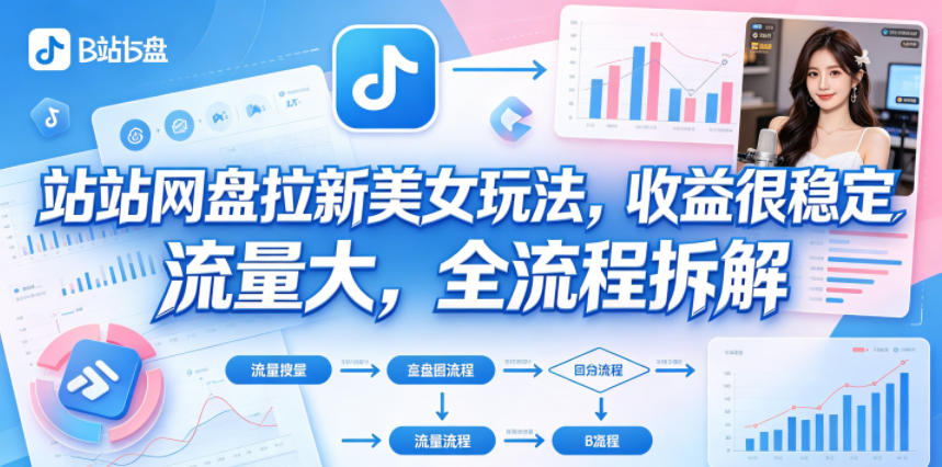 B站网盘拉新美女玩法，收益很稳定，流量大，全流程拆解-沐沐云网创