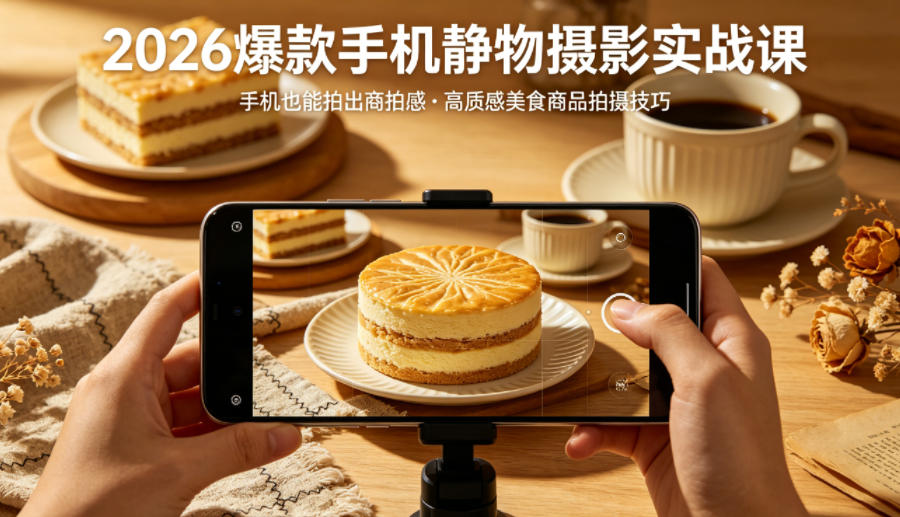 2026爆款手机静物摄影实战课，手机也能拍出商拍感，学会拍出高质感美食商品-小目标云网创