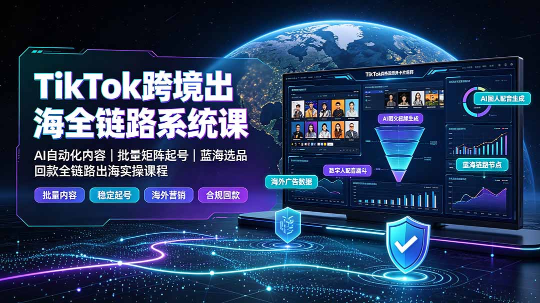 TikTok跨境出海全链路系统课-2026年7月：AI自动化内容｜批量矩阵起号｜蓝海选品回款全链路出海实操课程-小目标云网创