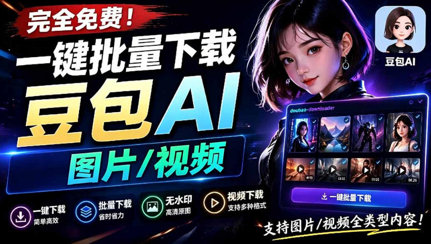 Github最新发布！一键批量下载豆包AI无水印图片/视频，简单易用，自动解析提示词-沐沐云网创