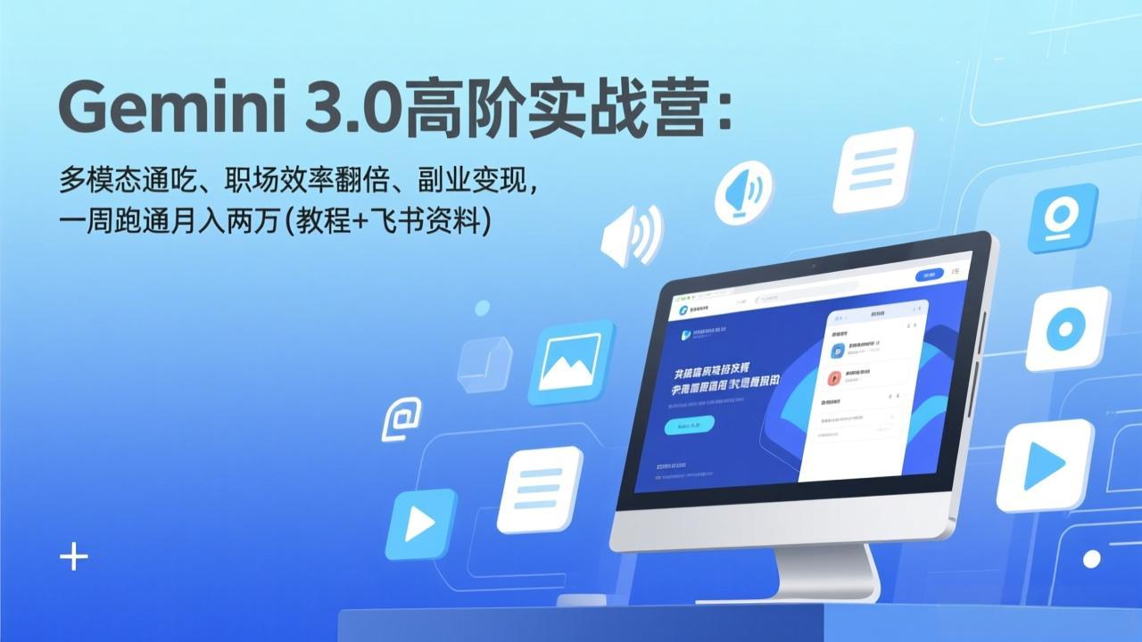 Gemini 3.0高阶实战营：多模态通吃、职场效率翻倍、副业变现，一周跑通月入两万(教程+飞书资料-小目标云网创