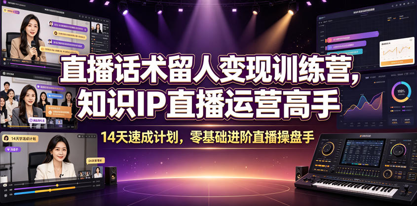 直播话术留人变现训练营，知识IP直播运营高手，14天速成计划，零基础进阶直播操盘手-小目标云网创