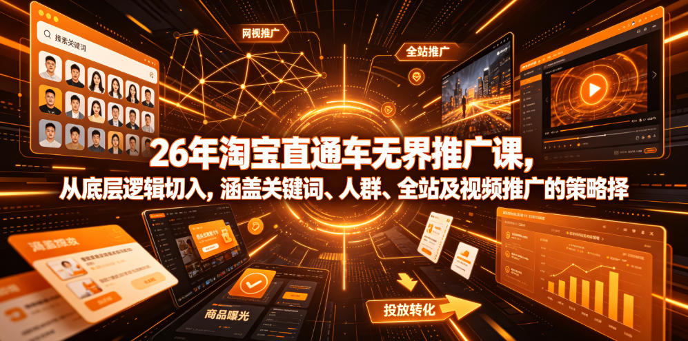 26年淘宝直通车无界推广课，从底层逻辑切入，涵盖关键词、人群、全站及视频推广的策略选择-聚星云网创