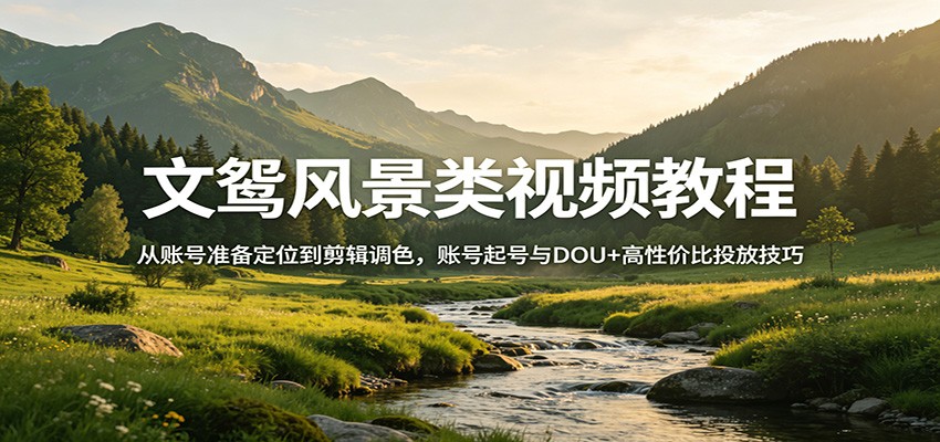 文鸳风景类视频教程：从账号准备定位到剪辑调色，账号起号与DOU+高性价比投放技巧-黑猫科技云网创