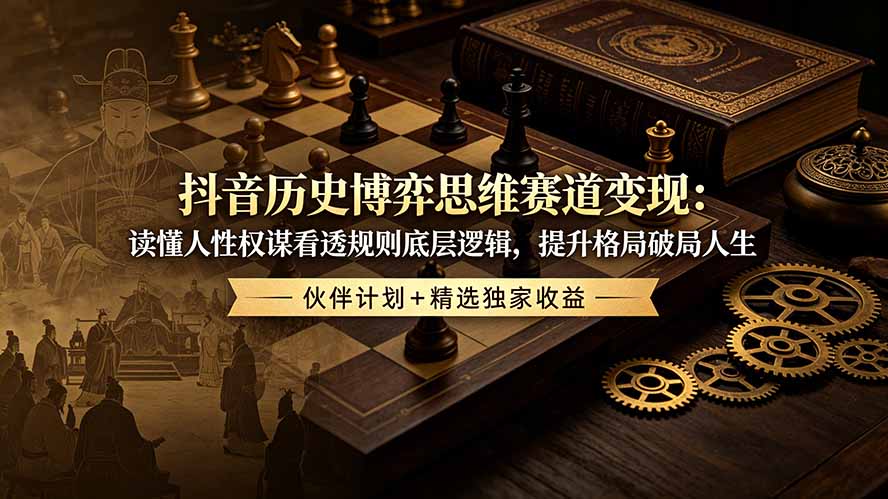 抖音历史博弈思维赛道变现：读懂人性权谋看透规则底层逻辑，提升格局破局人生，伙伴计划+精选独家收益-小目标云网创