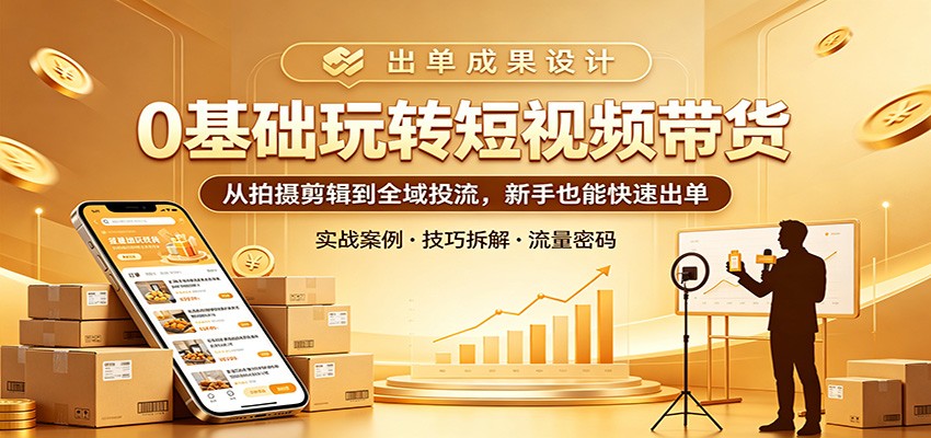 0基础玩转短视频带货：从拍摄剪辑到全域投流，新手也能快速出单-opc资源站