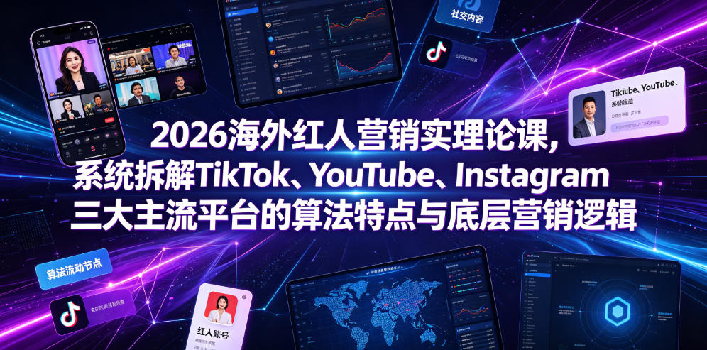 2026海外红人营销实理论课,系统拆解TikTok、YouTube、Instagram三大主流平台的算法特点与底层营销逻辑-小目标云网创