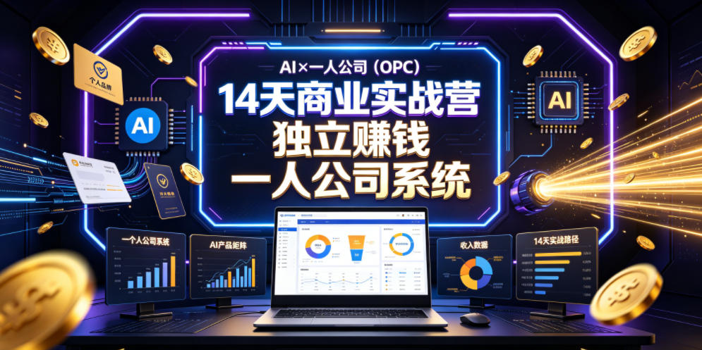 AI×一人公司(OPC)14天商业实战营，用AI帮你搭建一个属于你自己的、能独立賺钱的一人公司系统-追逐云网创