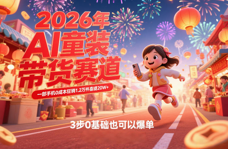 AI童装新春带货赛道，一部手机0成本狂销1.2万件喜提20W+，3步0基础也可以爆单-小目标云网创