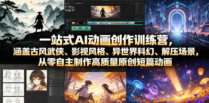 一站式AI动画创作训练营，涵盖古风武侠、影视风格、异世界科幻、解压场景，从零自主制作高质量原创短篇动画(更新)-小目标云网创