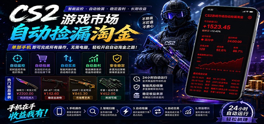 CSGO挂机捡漏项目通过利用游戏饰品交易机制，结合薄凉软件辅助捡漏，实现盈利-文创商城