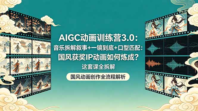 AIGC动画训练营3.0：音乐拆解叙事+一镜到底+口型匹配：国风获奖IP动画如何炼成？这套课全拆解-小目标云网创