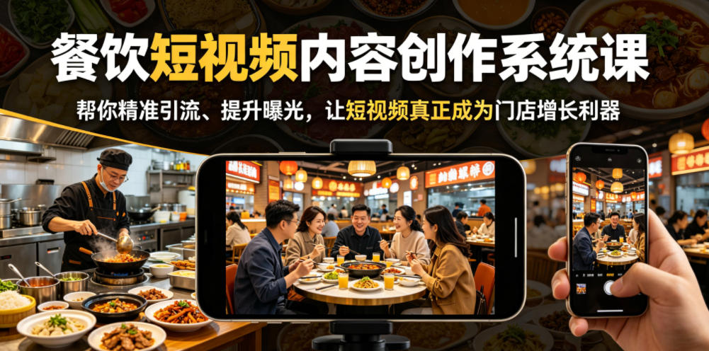 餐饮短视频内容创作系统课，帮你精准引流、提升曝光，让短视频真正成为门店增长利器-个创网云网创