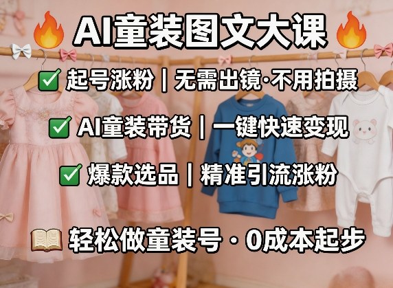 AI童装图文剪辑，某社群童装图文大课，起号涨粉、AI童装带货、爆款选品，无需出镜和拍摄-小目标云网创