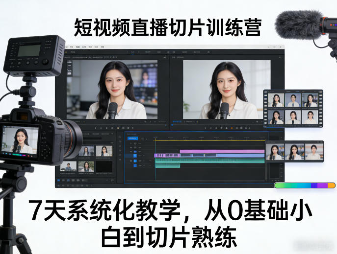 短视频直播切片训练营,7天系统化教学,从0基础小白到切片熟练-启微空间