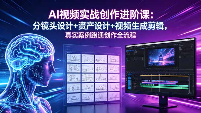 AI视频实战创作进阶课：分镜头设计+资产设计+视频生成剪辑，真实案例跑通创作全流程-启微空间