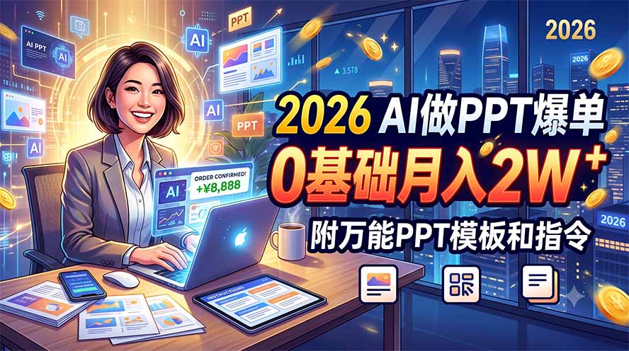 2026 AI做PPT爆单,0基础月入2W,附万能PPT模板和指令-小目标云网创
