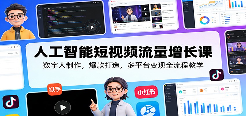 人工智能短视频流量增长课：数字人制作，爆款打造，多平台变现全流程教学-极速搞钱云网创