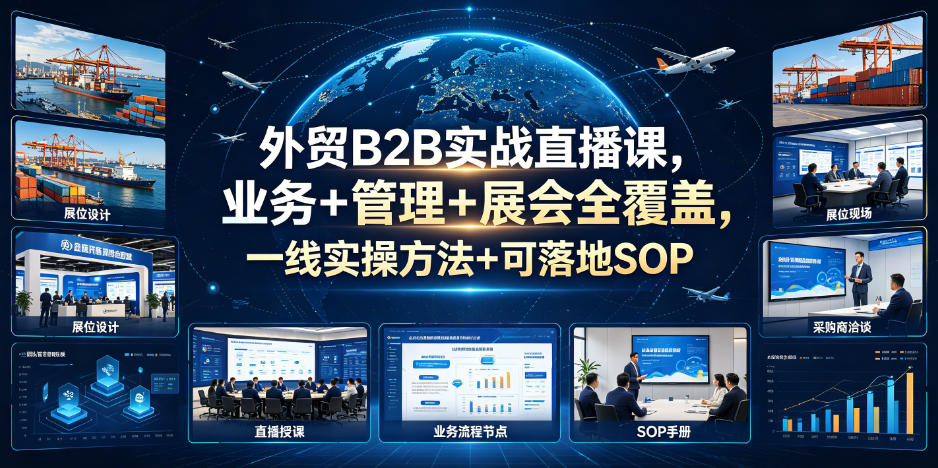 外贸B2B实战直播课,业务+管理+展会全覆盖,一线实操方法+可落地SOP-极速搞钱云网创