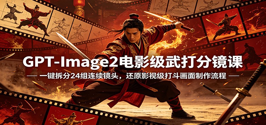 GPT-Image2电影级武打分镜课：一键拆分24组连续镜头，还原影视级打斗画面制作流程-小目标云网创