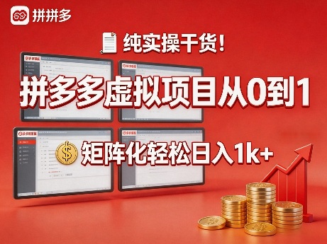 纯实操干货！拼多多虚拟项目从0到1，矩阵化轻松日入1k+【揭秘】-灵感工坊云网创