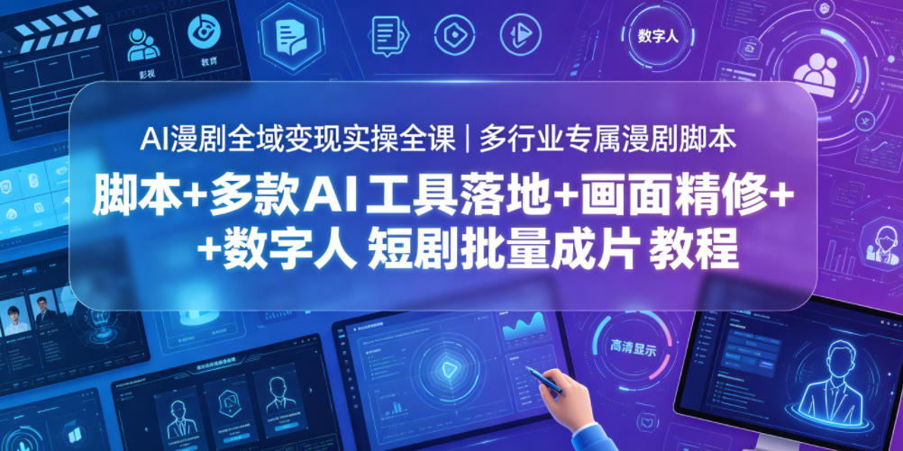 AI漫剧全域变现实操全课｜多行业专属漫剧脚本+多款AI工具落地+画面精修+数字人短剧批量成片全教程-个创网云网创