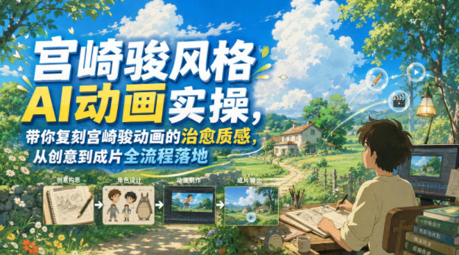 宫崎骏风格AI动画实操，带你复刻宫崎骏动画的治愈质感，从创意到成片全流程落地-小目标云网创