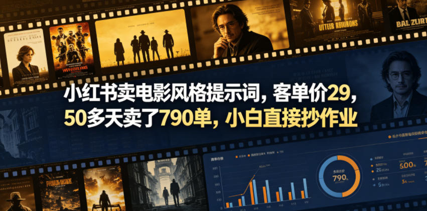 小红书卖电影风格提示词，客单价29，50多天卖了790单，小白直接抄作业！-灵感工坊云网创