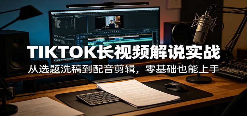 TIKTOK长视频解说实战：从选题洗稿到配音剪辑，零基础也能上手-黑猫科技云网创