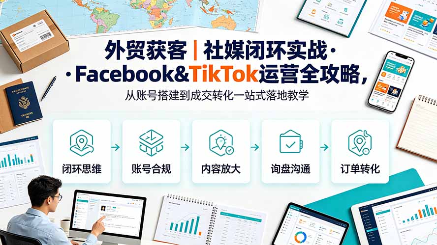 外贸获客｜社媒闭环实战·Facebook&TikTok运营全攻略，从账号搭建到成交转化一站式落地教学-小目标云网创