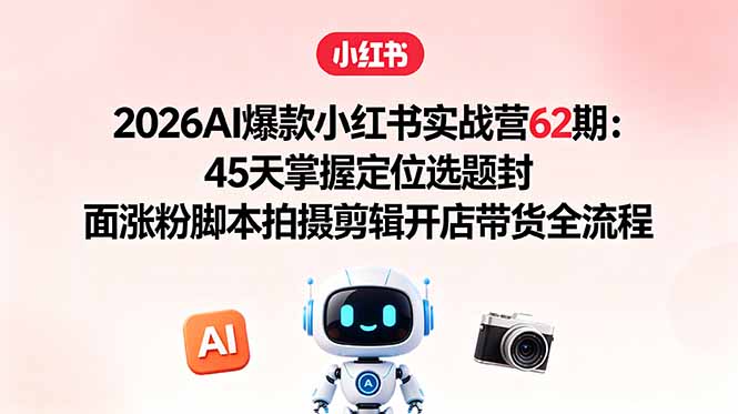 2026AI爆款小红书实战营62期：45天掌握定位选题封面涨粉脚本拍摄剪辑开店带货全流程-夏姐拆项目
