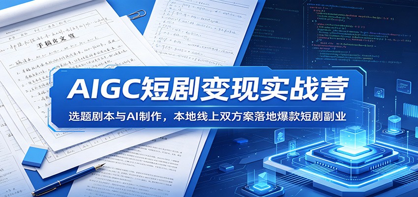AIGC短剧变现实战营：选题剧本与AI制作，本地线上双方案落地爆款短剧副业-个创网云网创