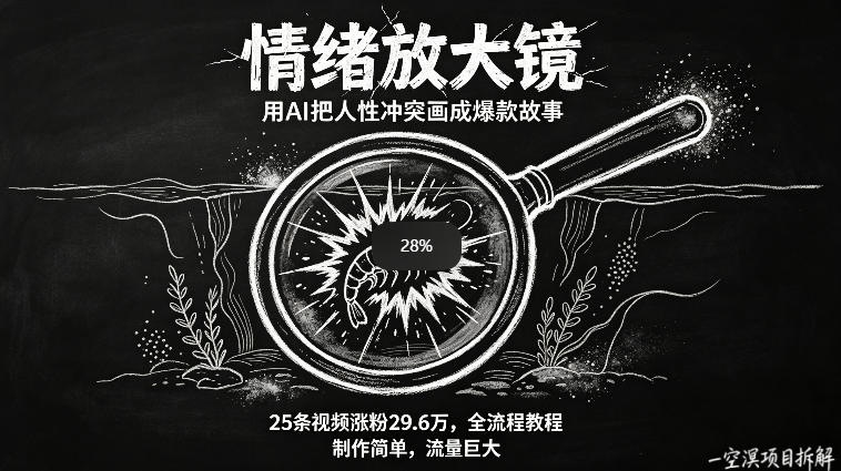 AI制作“情绪放大镜“视频，25条视频涨粉29.6W粉，流量巨大，制作简单，全流程教程-小目标云网创