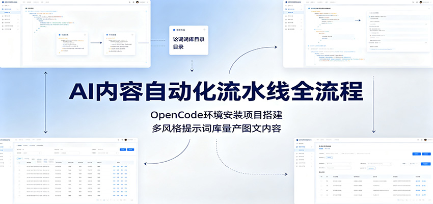 AI内容自动化流水线全流程：OpenCode环境安装项目搭建，多风格提示词库量产图文内容-小目标云网创