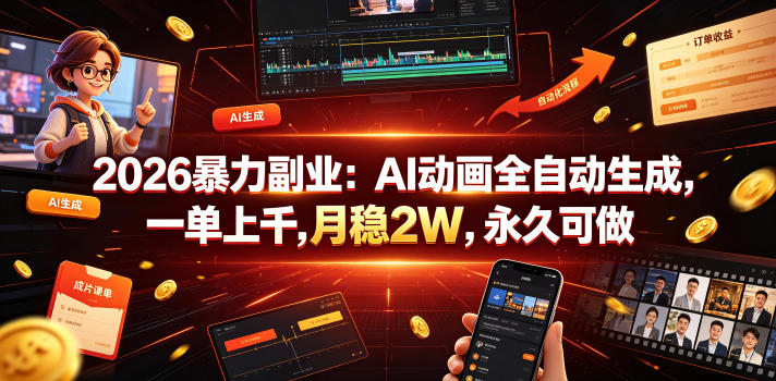 2026暴力副业：AI动画全自动生成，一单上千，月稳2W，永久可做【揭秘】-追逐云网创