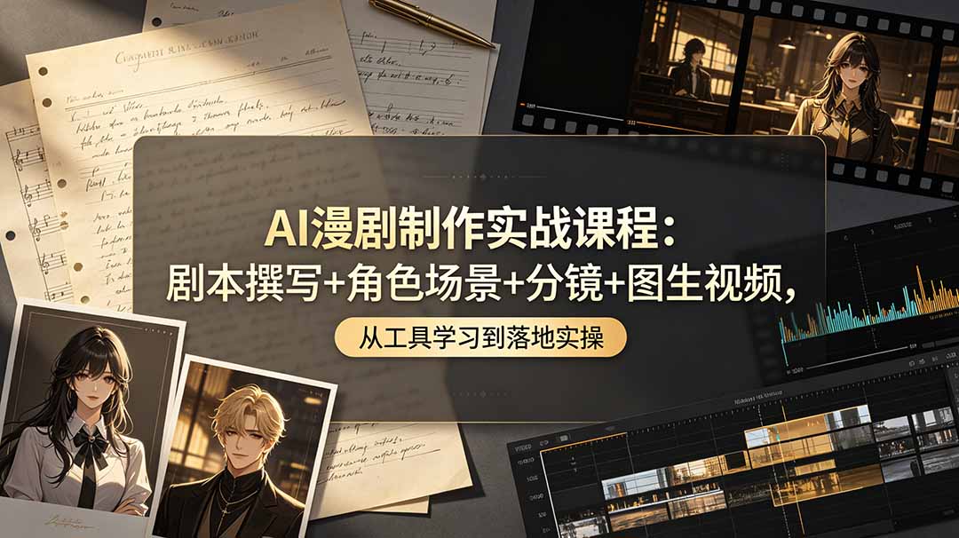 AI漫剧制作实战课程:剧本撰写+角色场景+分镜+图生视频,从工具学习到落地实操-极速搞钱云网创