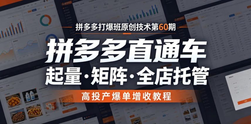 拼多多打爆班原创技术第60期，拼多多直通车，起量・矩阵・全店托管，高投产爆单增收教程-小目标云网创