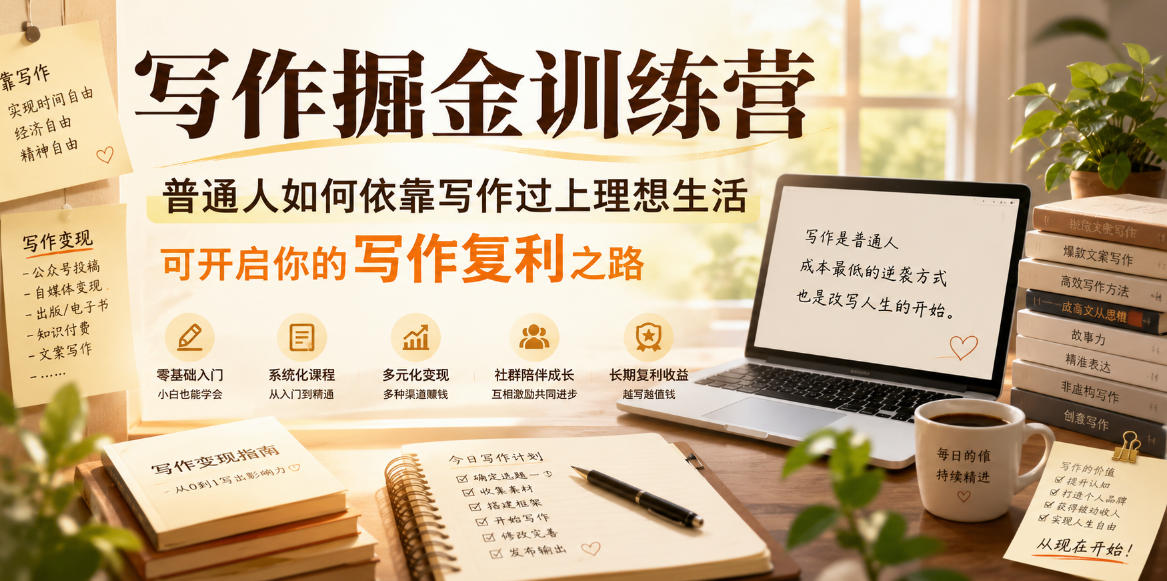 写作掘金训练营，普通人如何依靠写作过上理想生活，可开启你的写作复利之路(更新6月)-小目标云网创
