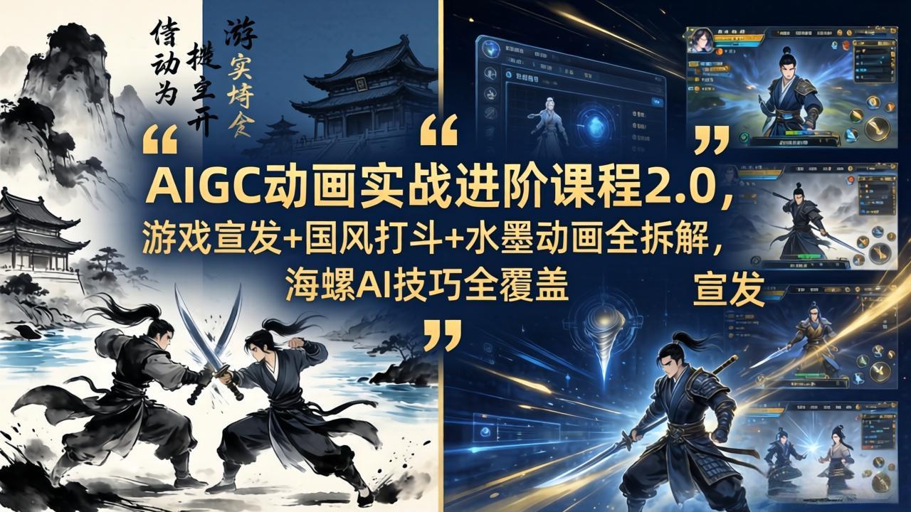 AIGC动画实战进阶课程2.0，游戏宣发+国风打斗+水墨动画全拆解，海螺AI技巧全覆盖-小目标云网创