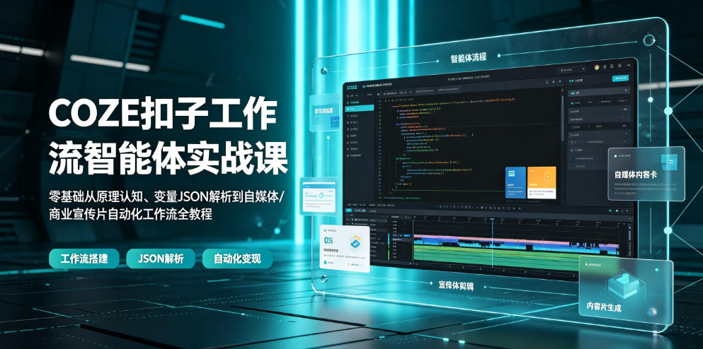 COZE扣子工作流智能体实战课｜零基础从原理认知、变量JSON解析到自媒体/商业宣传片自动化工作流全教程-小目标云网创
