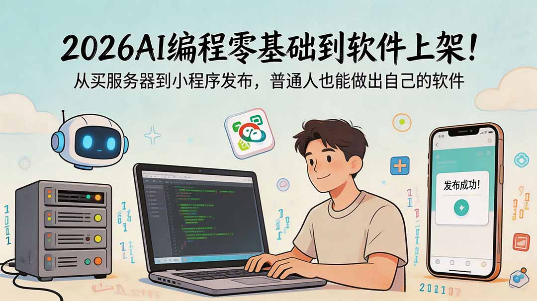 2026AI编程零基础到软件上架！从买服务器到小程序发布，普通人也能做出自己的软件-小目标云网创