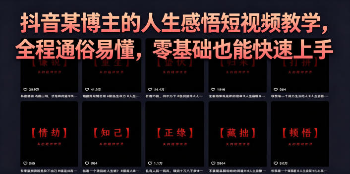 抖音某博主的灰太狼人生感悟短视频教学,全程通俗易懂,零基础也能快速上手-沐沐云网创