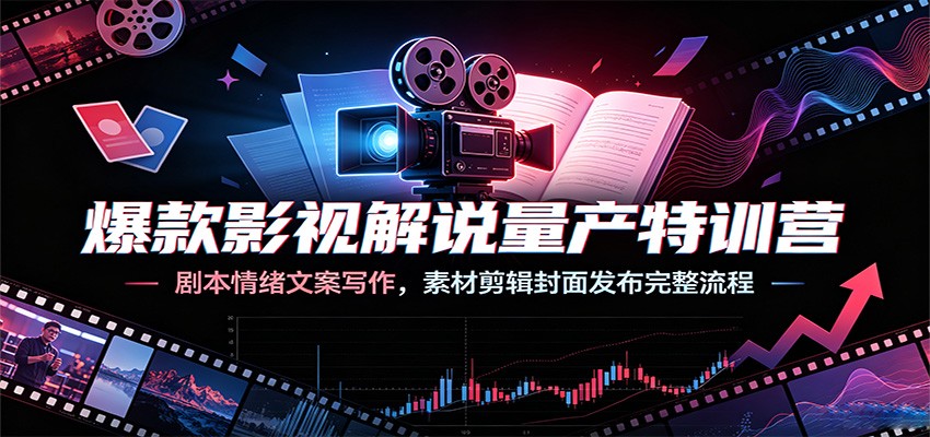 爆款影视解说量产特训营：剧本情绪文案写作，素材剪辑封面发布完整流程-小目标云网创