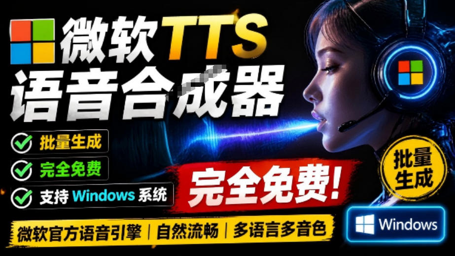 微软TTS免费语音配音生成器，完全免费，支持多语音、多音色选择，Windows系统专用TTS语音合成器-小目标云网创
