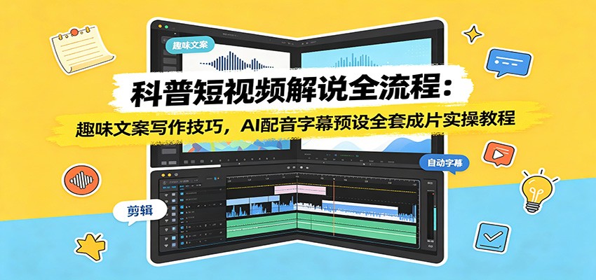 科普短视频解说全流程：趣味文案写作技巧，AI配音字幕预设全套成片实操教程-小目标云网创