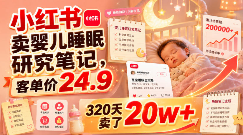 小红书卖婴儿睡眠研究笔记，客单价24.9，320天卖了20w+-小目标云网创