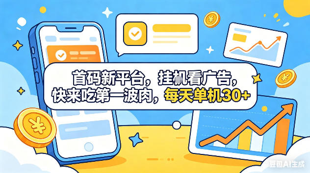 首码新平台，挂G自动看广告，快来吃第一波肉，每天单机30+，可矩阵放大【揭秘】-极速搞钱云网创